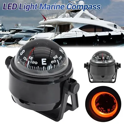 LED Light Marine Compass With Mount For Sail Ship Vehicle Car Boat Navigation • £9.35