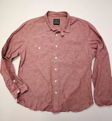 J Crew Workshirt Shirt Mens XL Red Chambray Strap Long Sleeve Button Work • $25