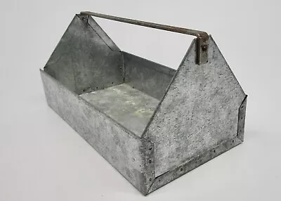 Vintage Galvanized Steel Tool Box Caddy Tote Carrier Garden Industrial Metal • $29.99
