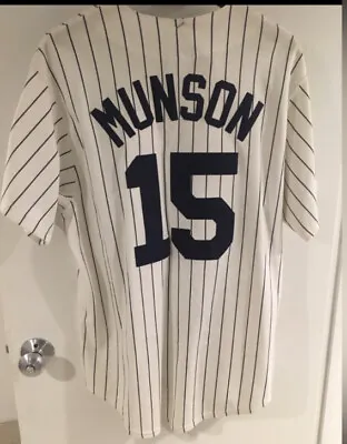 Thurman Munson NY Yankees JerseyNWT Mens L 23” Pit-to-pit. 55/45 Cotton/poly. • $245