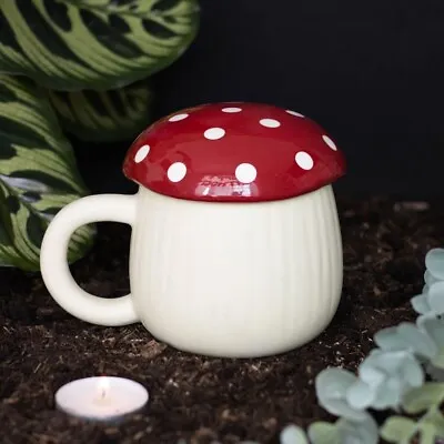 Cute Fairy Toadstool Mushroom Shaped Tea Coffee Lidded Mug Nature Aesthetic Gift • £12.99