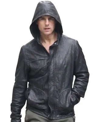 Ghost Protocol Mission Impossible Black Men's Hooded Movie Real Leather Jacket • $86.99