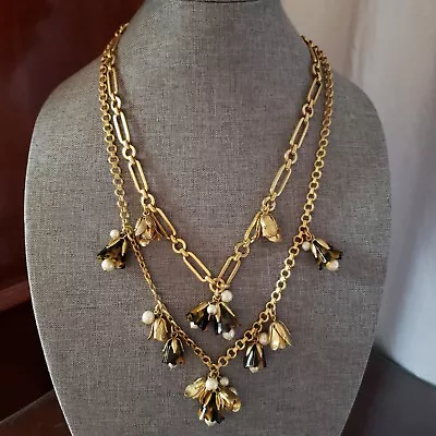 Vintage J. Crew  Bluebells & Cockle Shells  Gold Tone/ Tortoise 2Strand Necklace • $25