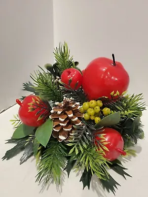 Vintage Christmas Holiday Plastic Floral Pick Apple Pinecone Evergreen 8.5 In • $16.99