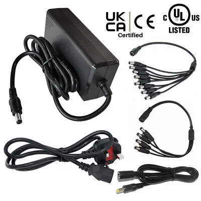 £3.95 • Buy 12V 5A CCTV Power Supply Adapter 4/8 Way Splitter Cable Recorder/Camera CE Cert