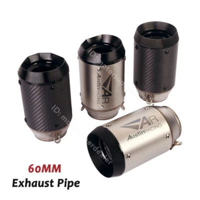 $78.29 • Buy 60mm Motorcycle Exhaust Tips Carbon Fiber Modified Muffler Tail Pipe Short 160mm