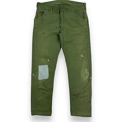 Vintage 70s Painter Patch Repaired 36x29 Work Chino Pants Talon Zipper Green • $74.99