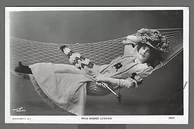 Vintage RP Postcard Edwardian Actress Miss Madge Lessing In A Hammock. Unposted. • £4