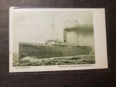 Steamer SS NANTUCKET Merchants & Miners Line Naval Cover 1912 Postcard W/ Note • $9.99