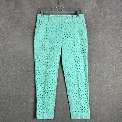 J.Crew Cafe Capri Pants Womens Size 0 Mint Green Pinwheel Eyelet Cropped Preppy • $22.49