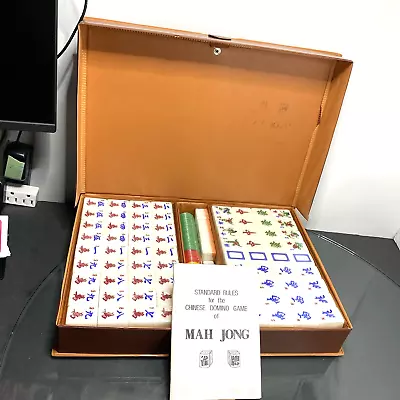 NEW VTG  Mah Jong Set Peach Color Back Instruction Game Case 144 Tiles Jong • $99.95