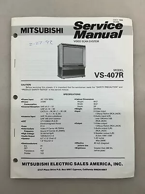 Mitsubishi VS-407R Original Service Manual Free Shipping • $10