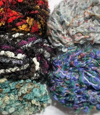 Job Lot Bundle Yarn Wool Crafts Pom Pom Fancy Boucle Chunky 5x 10 Meters #297 • £4.99