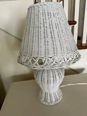 White Wicker Small Table Lamp. Set Of 2! Very Nice! Clean! Works Well • $42.50