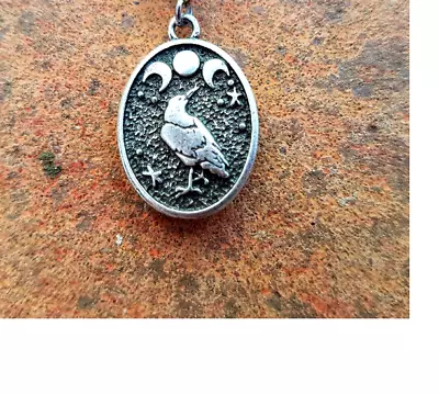 CROW BIRD RAVEN TRIPLE MOON Oval Pendant 925 Sterling Silver 18  Necklace Women • $19.98