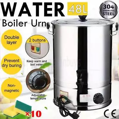 48L Electric Hot Water Urn Stainless Steel Concealed Element Boiler Tea Kettle • $109.95