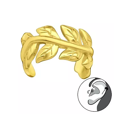 Leafy Vine 14ct Gold-Plated 925 Sterling Silver Ear Cuff Clip On - Boxed • $10.17