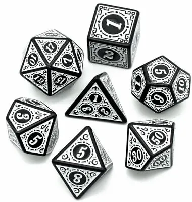 Antique White 7 Dice Set Poly RPG DnD Dungeons Dragons AD&D Pathfinder D20 • $12.95