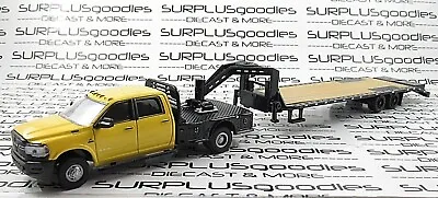 Greenlight Yellow 2020 RAM 3500 TRADESMAN Dually Flatbed W/Gooseneck Trailer • $24.95