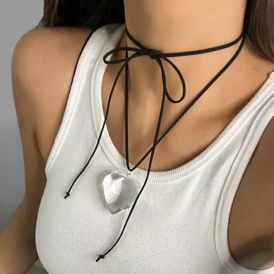 Heart Pendant Necklace For Women Elegant Weave Knotted Bowknot Adjustable Chain • $15.09