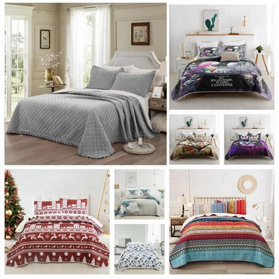 £28.99 • Buy 3 Piece Quilted Patchwork Bedspread Throw Single Double King Size Bedding Set