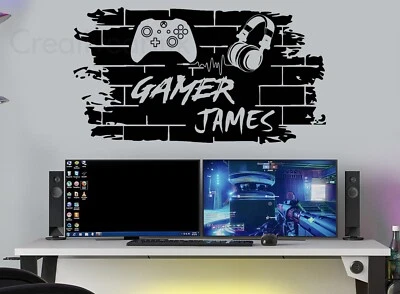 Gaming Zone Personalised Wall Stickers Decal XB Headphone Gamer Sticker Mural W1 • £9.95