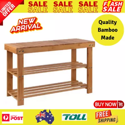 $49.84 • Buy Artiss Bamboo Stool Bench Chair Shoe Rack Shelf Organiser Seat Outdoor Furniture
