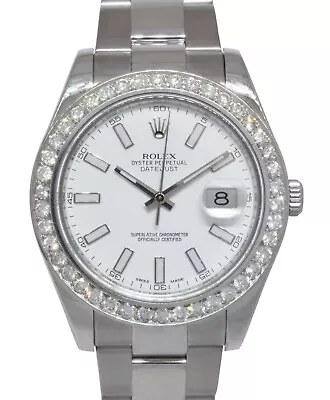 Rolex Datejust II Steel White Dial & Diamond Bezel 41mm Watch 116300 • $12950