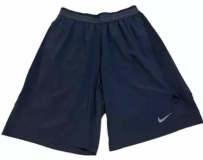 Nike Shorts Mens L Navy Blue Running Hiking Gym Dri Fit Vented Swoosh • $19.97
