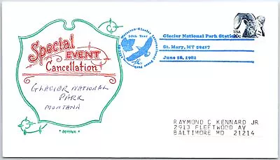 Us Special Event Postmark Cover Glacier National Park St. Mary Montana 1982 B • $6.99