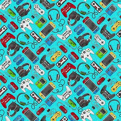 Gaming Zone Fabric BTY Video Game Controllers Turquoise 24570-64 Cotton  • $15.75