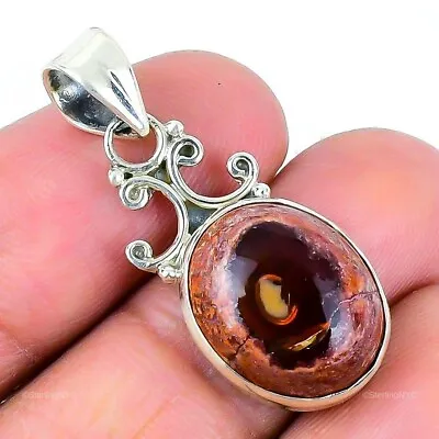 Natural Mexican Fire Agate Gemstone Pendant Brown 925 Sterling Silver Jewelry • $11.99