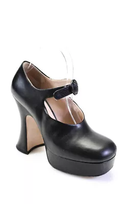 Miu Miu Womens Leather Platform Buckled Mary Jane Spool High Heels Black Size 8 • $199.99