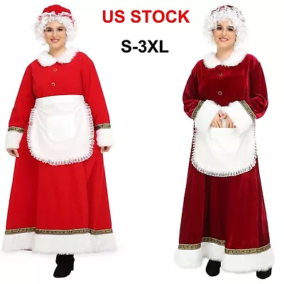 Deluxe Mrs Claus Santa Claus Christmas Long Dress Costume Xmas Outfit • $49.29