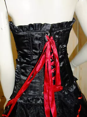 £18 • Buy Retro Corset Black Satin Red Hell Bunny Cincher Boned Bustier BDSM Dominatrx L