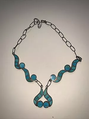 Vintage Ellen Quandelacy Turquoise Inlay Necklace/Choker • $379.99