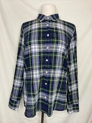 J Crew Perfect Shirt Women's Medium Blouse Green Plaid Long Sleeve • $10.06