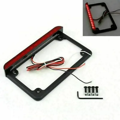 Universal Motorcycle 6  LED License Plate Frame With LED Tail Brake Light Blk UK • £21.58