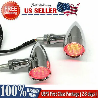 12v Chrome Motorcycle LED Turn Signal RED Light Brake Running Tail Light Bullet • $21.75