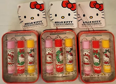 3x Lip Smackers X Hello Kitty 3ct Tins Christmas Holiday Lip Balm Strawberry • $19.99