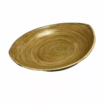 Bamboo Oval Carved Wood Two Tone Serving Decor Bowl Dish Wood Grain Layers VTG • $19.99