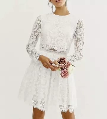 ASOS Bridal Mini Wedding Dress Women's US 10 NEW Gigi Crop Lace Spring Summer • $89.99