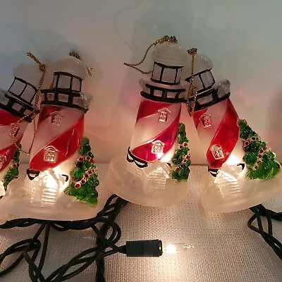 Vtg Nautical Lighthouses Xmas Tree String Novelty Patio Party Light 5 Lights • $14.17