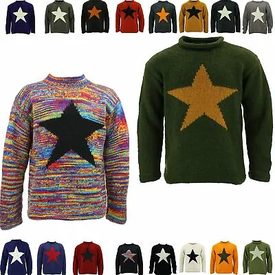 Wool Knit Star Jumper Hippie Festival Winter Sweater Chunky Knitted Handmade • $64.62