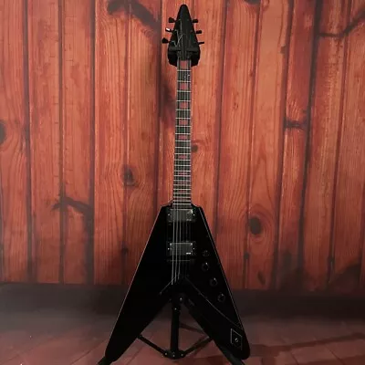 Black Flying V Electric Guitar Black Fretboard Mahogany Body Strings Thru Body • $241.30