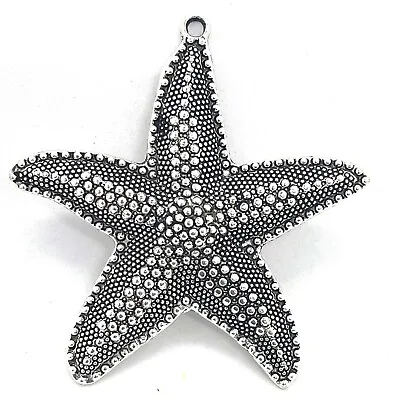 1 Large Sea Star Fish Starfish Antique Silver Pewter Marine Charm Pendant 66mm • $4.50