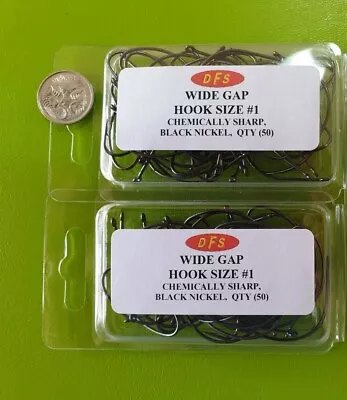 100 DFS Size #1 WIDE GAP Fishing Hooks Chemical Sharp • $13.90