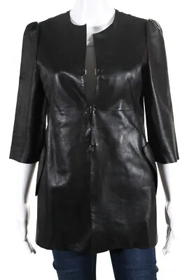 Marni Womens Leather Hook & Eye Closure Pocket Long Sleeved Jacket Black Size 40 • $233.99