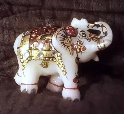 3.5 Inches Marble Elephant Statue Sculpture Decorated With Soap Stone Home Decor • $15.99