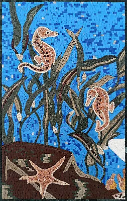 AN214 19.69 ×31.5  Seahorses Marble Mosaic Wall Art • $829